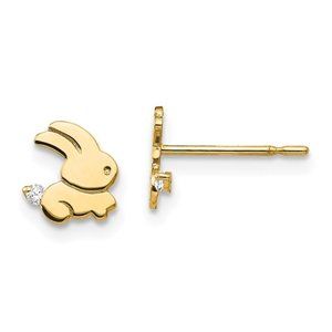 Madi K 14k Yellow Gold Mini CZ Children's Bunny Rabbit Post Earrings push back